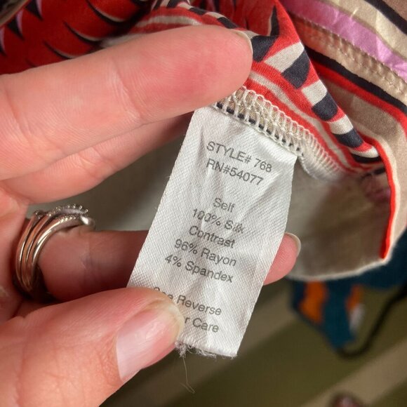 Cabi Size Small Silk Scarf Blouse Aztec Print Long Sleeve Oversized Flowy 768 - Picture 5 of 6